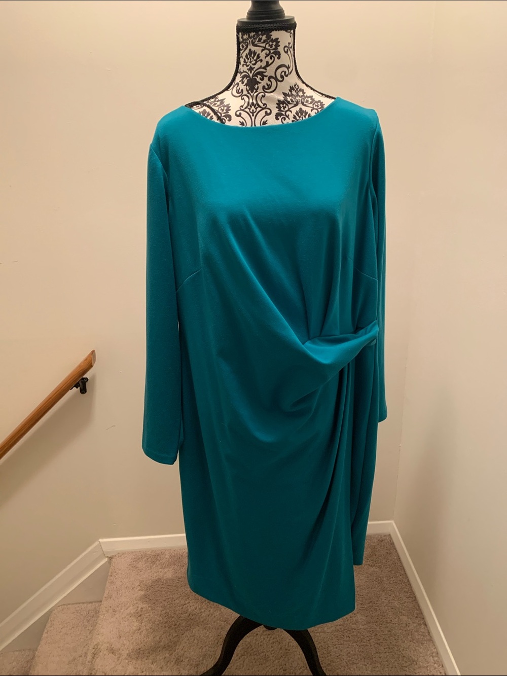 Jones New York Teal Long Sleeve Draped Dress